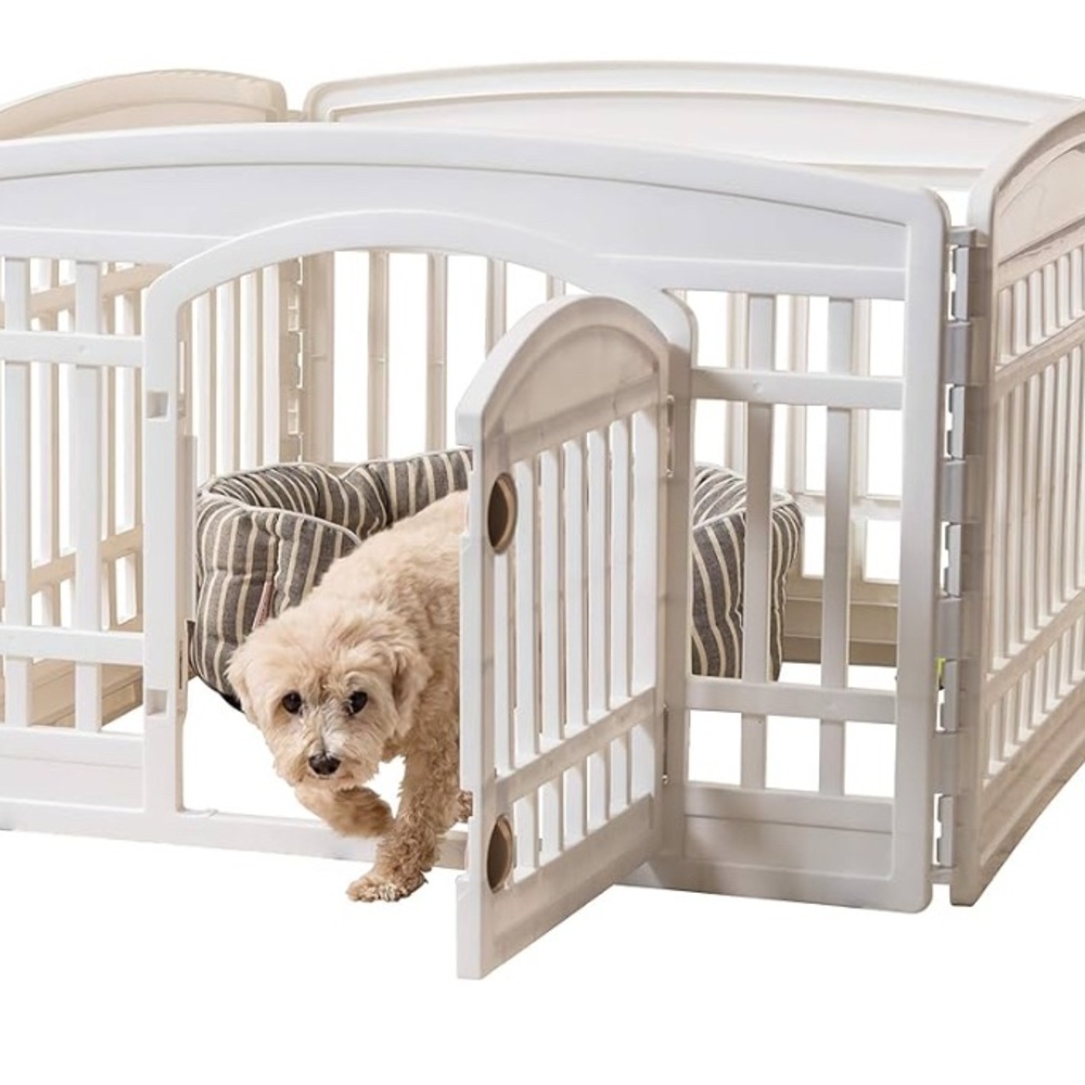 Pet Playpen with Door - White and Beige